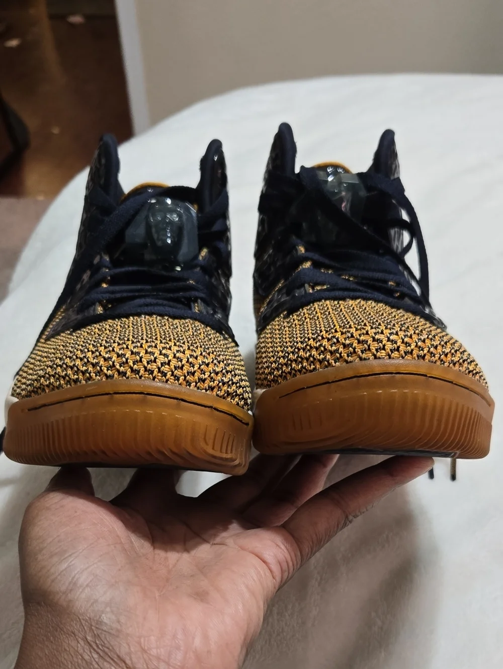 Jordan Mens' Black & Gold Knit High-Top Sneakers